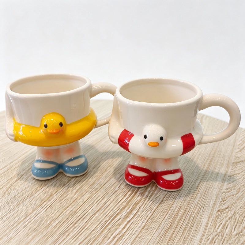 Cute Cartoon 3D Swimming Duck Ceramic Mug,Novelty Handmade Coffee Cup, Aesthetic Fun Drinkware, Birthday Gift for Girls