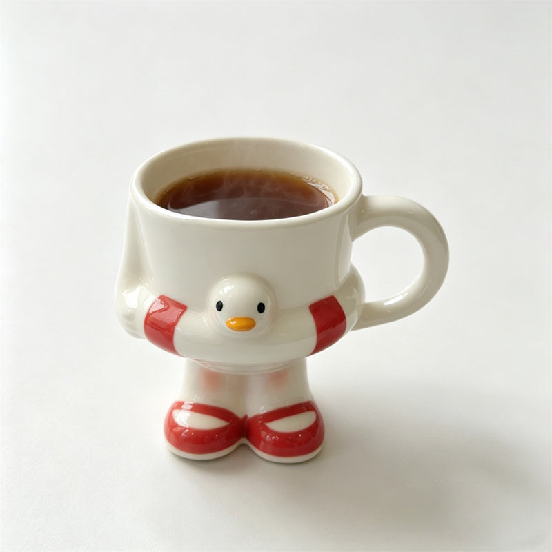 Cute Cartoon 3D Swimming Duck Ceramic Mug,Novelty Handmade Coffee Cup, Aesthetic Fun Drinkware, Birthday Gift for Girls