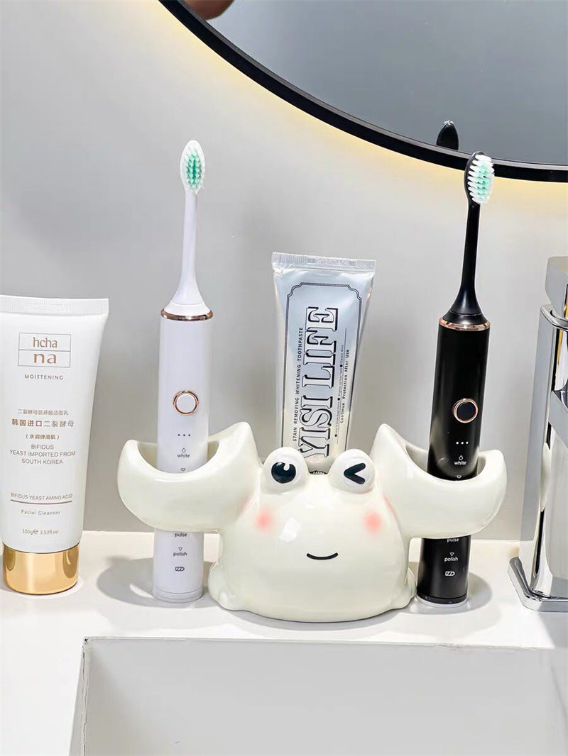 Cute Cartoon Big Eyed Crab Ceramic Toothbrush Holder, Bathroom Organizer for Electric Toothbrushes