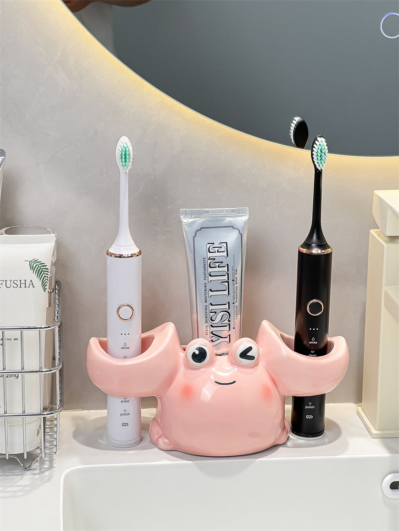 Cute Cartoon Big Eyed Crab Ceramic Toothbrush Holder, Bathroom Organizer for Electric Toothbrushes