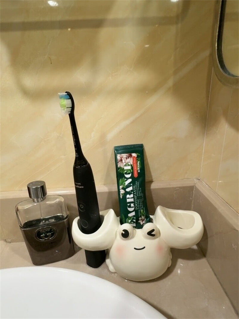 Cute Cartoon Big Eyed Crab Ceramic Toothbrush Holder, Bathroom Organizer for Electric Toothbrushes
