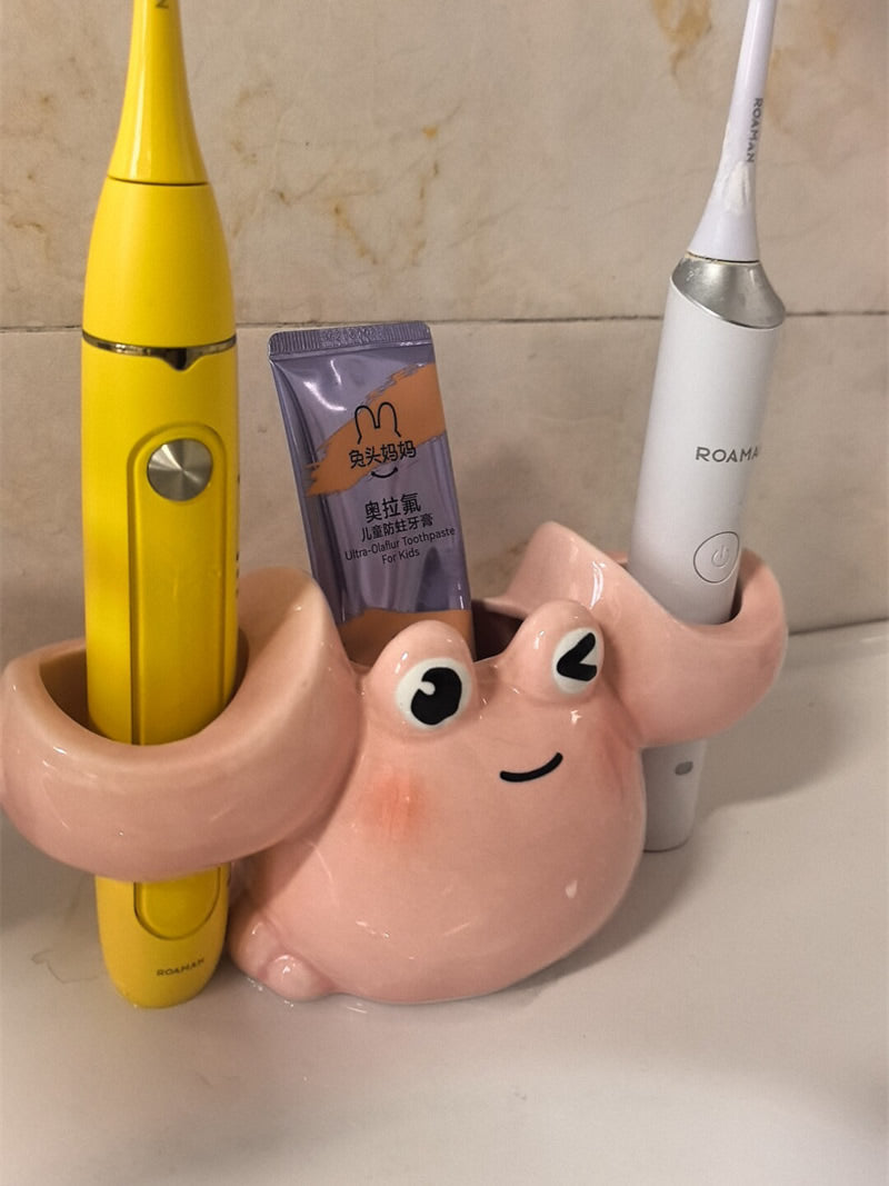 Cute Cartoon Big Eyed Crab Ceramic Toothbrush Holder, Bathroom Organizer for Electric Toothbrushes