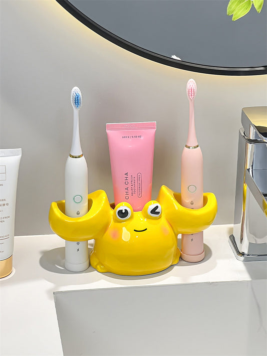Cute Cartoon Big Eyed Crab Ceramic Toothbrush Holder, Bathroom Organizer for Electric Toothbrushes
