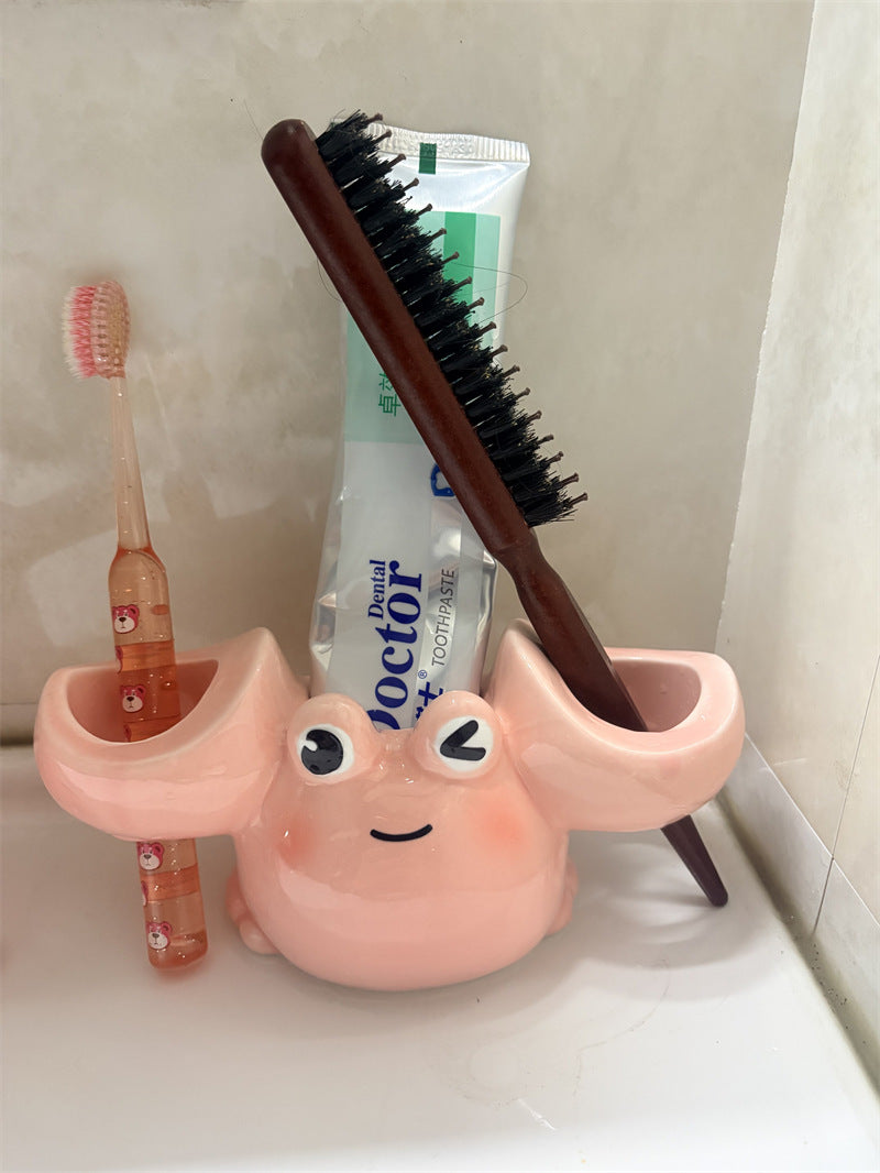 Cute Cartoon Big Eyed Crab Ceramic Toothbrush Holder, Bathroom Organizer for Electric Toothbrushes