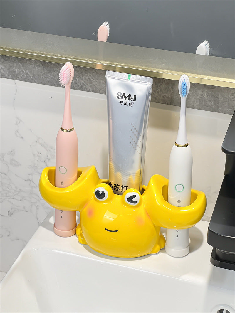 Cute Cartoon Big Eyed Crab Ceramic Toothbrush Holder, Bathroom Organizer for Electric Toothbrushes