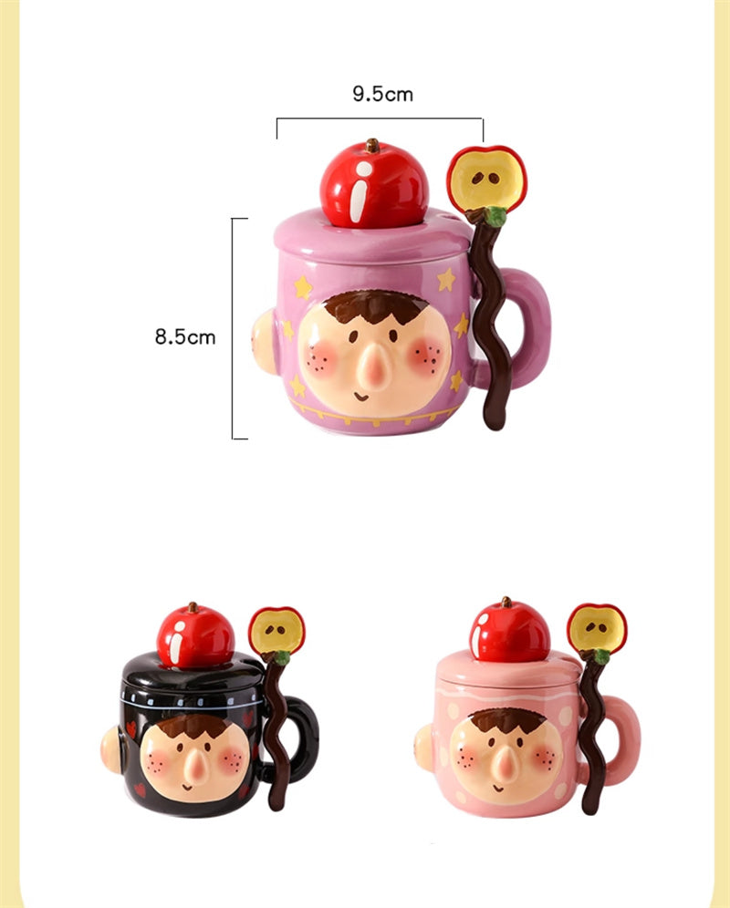 Cute Cartoon Ceramic Mug Set with Lid & Spoon - Creative Gifts