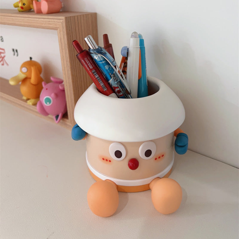 Cute Cartoon Character Pen Holder, Soft-Textured Desktop Stationery Organizer