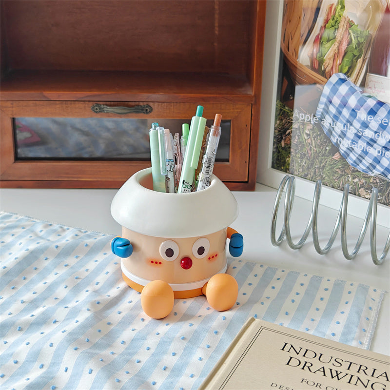 Cute Cartoon Character Pen Holder, Soft-Textured Desktop Stationery Organizer