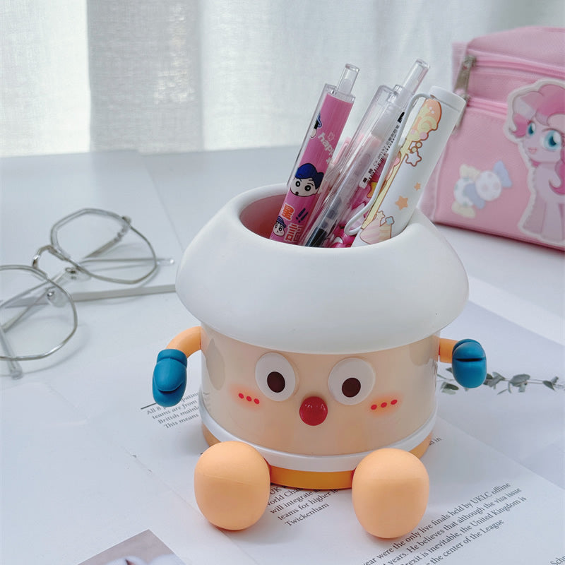 Cute Cartoon Character Pen Holder, Soft-Textured Desktop Stationery Organizer