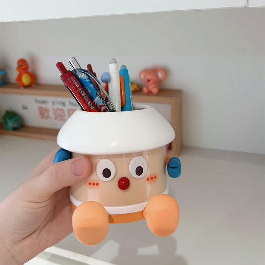 Cute Cartoon Character Pen Holder, Soft-Textured Desktop Stationery Organizer