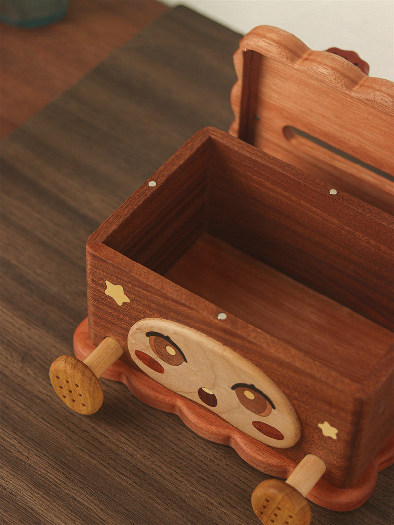 Cute Cartoon Cookie Wooden Tissue Box, Kawaii Solid Wood Tissue Holder for Desk & Bedroom Decor