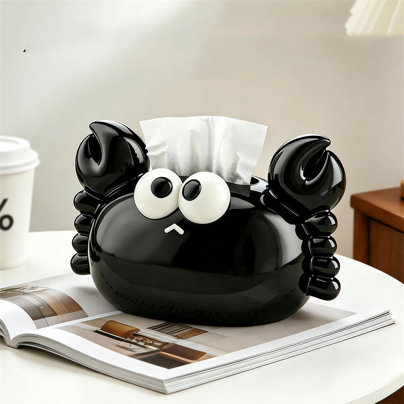 Cute Cartoon Crab Glossy Ceramic Tissue Box with Phone Holder,Playful Aesthetic Bedroom Living Room Office Decor, Unique Novelty Gift & Home Decor