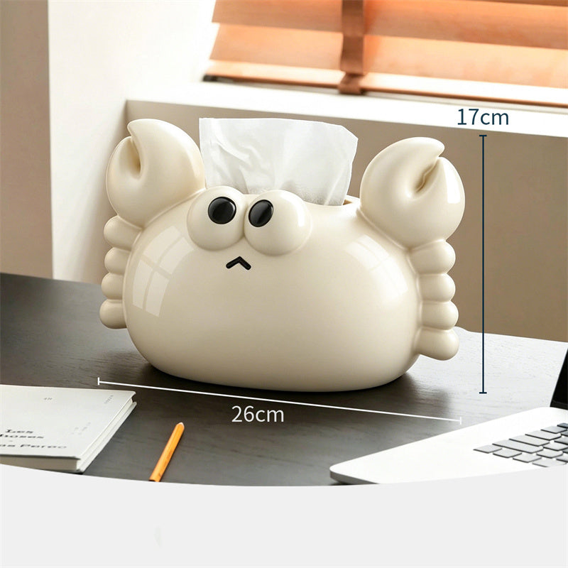 Cute Cartoon Crab Glossy Ceramic Tissue Box with Phone Holder,Playful Aesthetic Bedroom Living Room Office Decor, Unique Novelty Gift & Home Decor