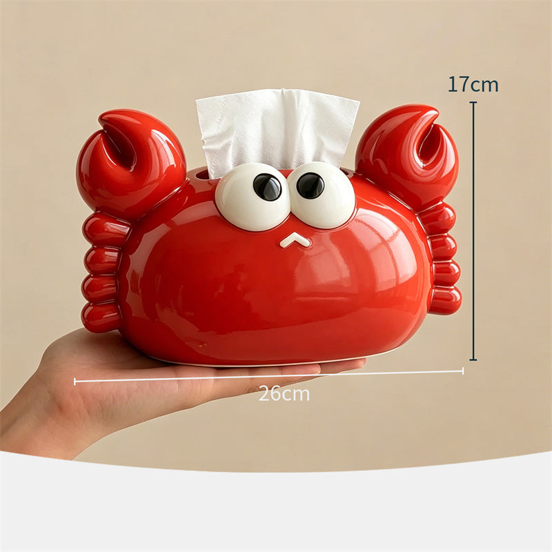 Cute Cartoon Crab Glossy Ceramic Tissue Box with Phone Holder,Playful Aesthetic Bedroom Living Room Office Decor, Unique Novelty Gift & Home Decor