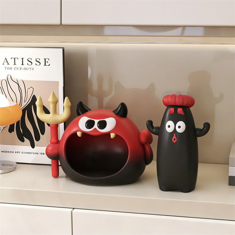 Cute Cartoon Little Devil Key Storage Tray with Hook , Monster Desktop Sundries Organizer, Funny Halloween Home Decor Gift