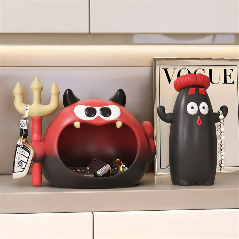 Cute Cartoon Little Devil Key Storage Tray with Hook , Monster Desktop Sundries Organizer, Funny Halloween Home Decor Gift