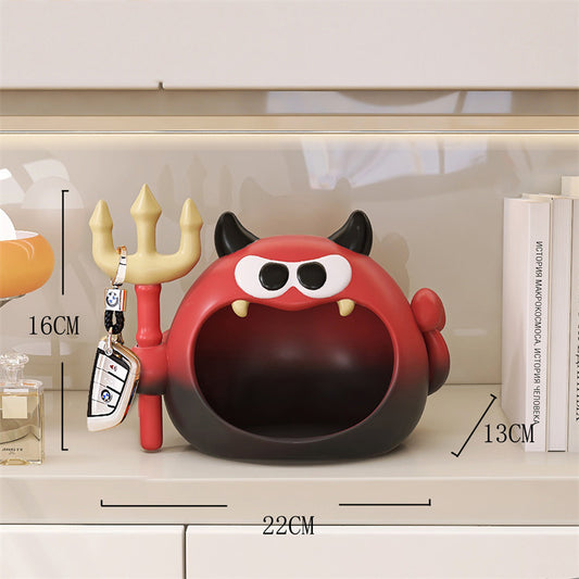Cute Cartoon Little Devil Key Storage Tray with Hook , Monster Desktop Sundries Organizer, Funny Halloween Home Decor Gift