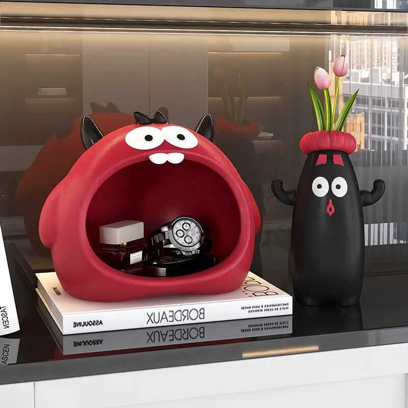 Cute Cartoon Little Devil Key Storage Tray with Hook , Monster Desktop Sundries Organizer, Funny Halloween Home Decor Gift