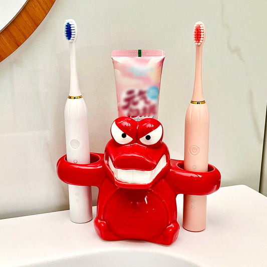 Cute Cartoon Red Crocodile Ceramic Toothbrush Holder, Toothpaste & Electric Toothbrush Storage Rack, Creative Bathroom Vanity Decor Gift