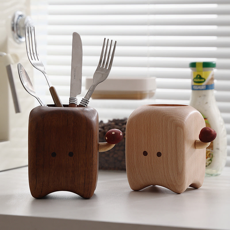 Cute Cartoon Shaped Wooden Pen Holder, Creative Desk Organizer