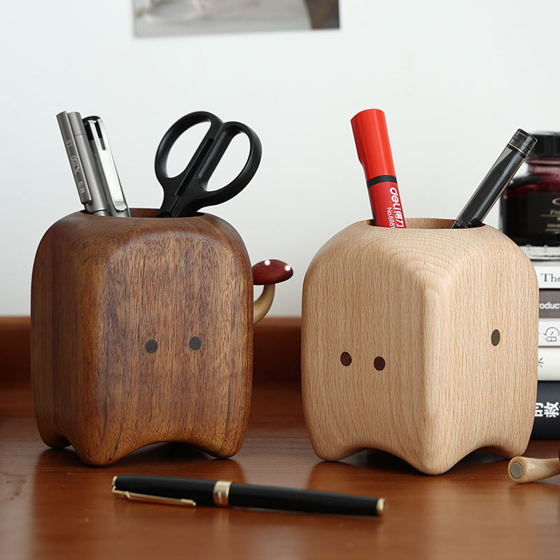 Cute Cartoon Shaped Wooden Pen Holder, Creative Desk Organizer