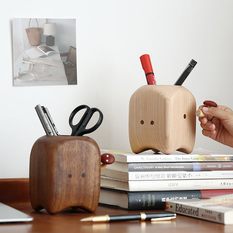 Cute Cartoon Shaped Wooden Pen Holder, Creative Desk Organizer