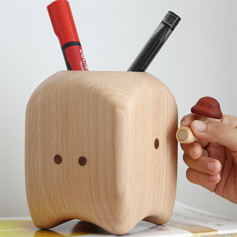 Cute Cartoon Shaped Wooden Pen Holder, Creative Desk Organizer