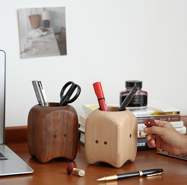 Cute Cartoon Shaped Wooden Pen Holder, Creative Desk Organizer