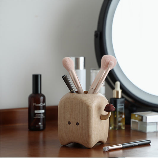Cute Cartoon Shaped Wooden Pen Holder, Creative Desk Organizer