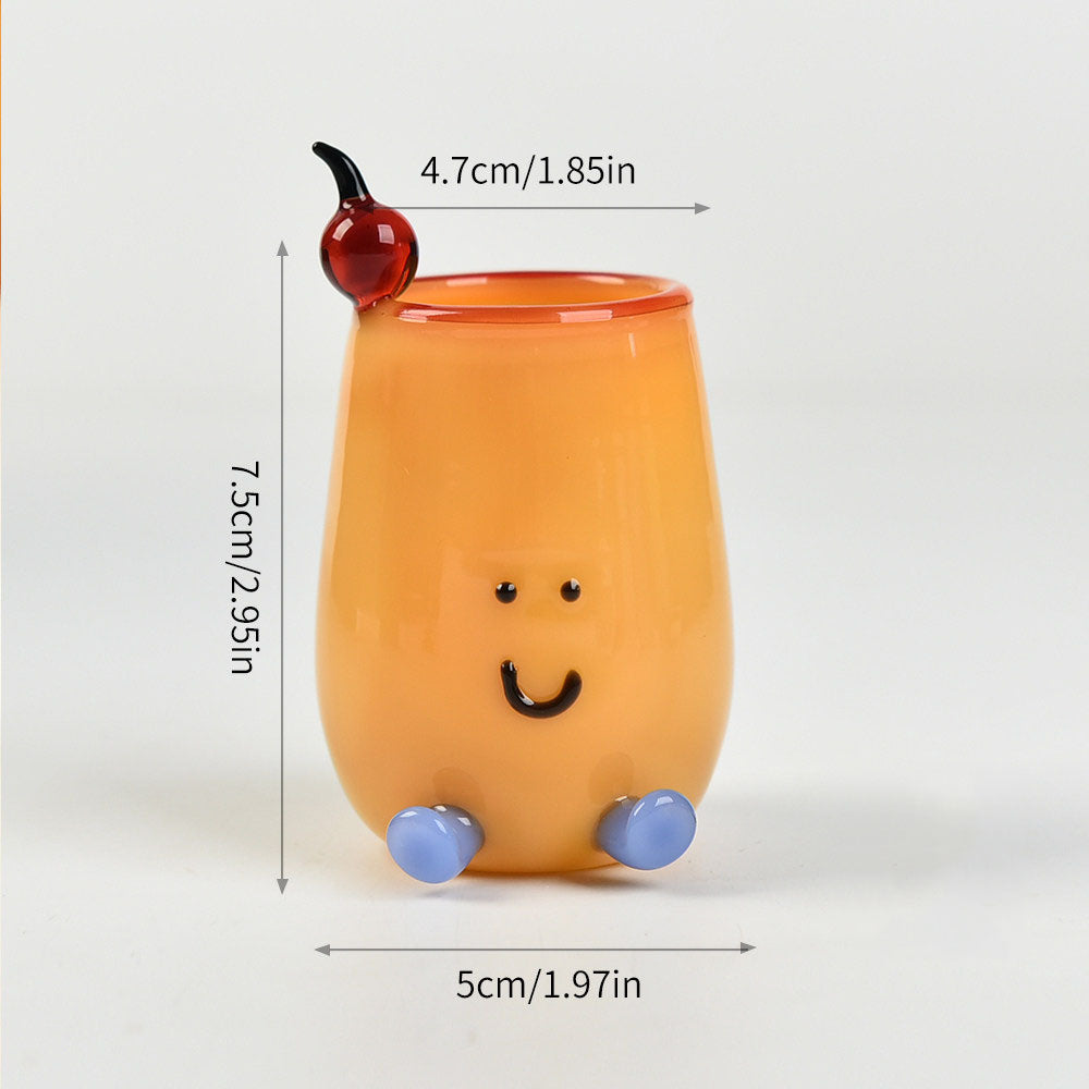 Mini Cartoon Smiley Face Glass Pen Holder, Kawaii Desktop Stationery Organizer, Aesthetic Student Bedroom Office Desk Decor