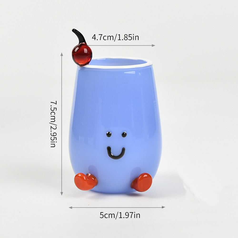 Mini Cartoon Smiley Face Glass Pen Holder, Kawaii Desktop Stationery Organizer, Aesthetic Student Bedroom Office Desk Decor