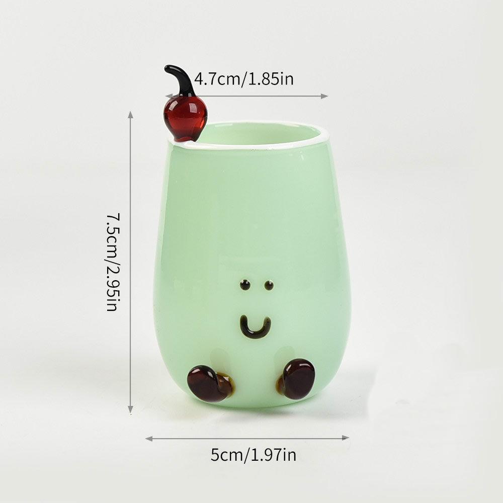 Mini Cartoon Smiley Face Glass Pen Holder, Kawaii Desktop Stationery Organizer, Aesthetic Student Bedroom Office Desk Decor