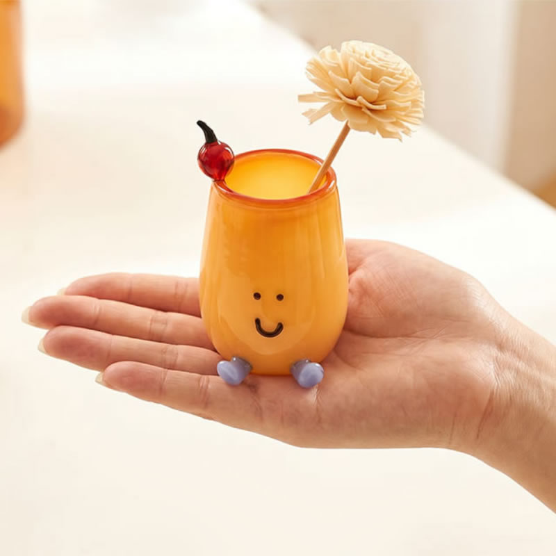 Mini Cartoon Smiley Face Glass Pen Holder, Kawaii Desktop Stationery Organizer, Aesthetic Student Bedroom Office Desk Decor