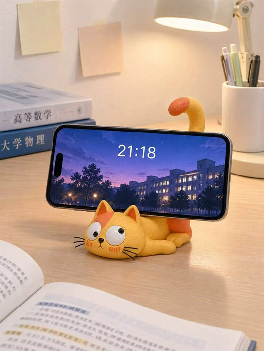 Cute Cat Cell Phone Stand, Resin Cat Figurine Phone Holder,Decorative Cat Statue Desk Ornament