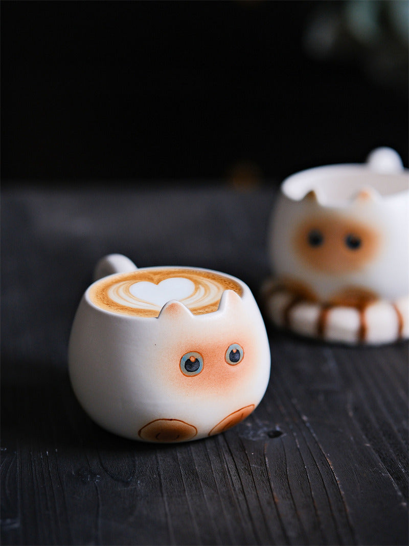 Cute Cat Ceramic Coffee Mug, Kawaii Kitty Tea Cup, Unique Animal Shape Coffee Cup, Lovely Morning Mug for Home Kitchen