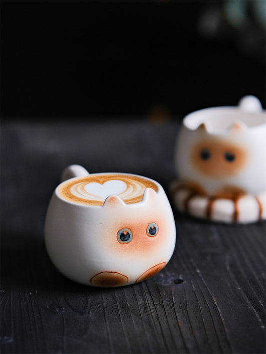 Cute Cat Ceramic Coffee Mug, Kawaii Kitty Tea Cup, Unique Animal Shape Coffee Cup, Lovely Morning Mug for Home Kitchen