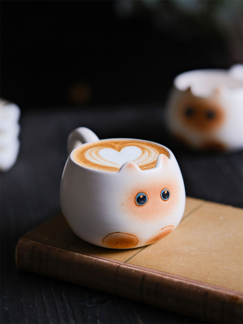 Cute Cat Ceramic Coffee Mug, Kawaii Kitty Tea Cup, Unique Animal Shape Coffee Cup, Lovely Morning Mug for Home Kitchen