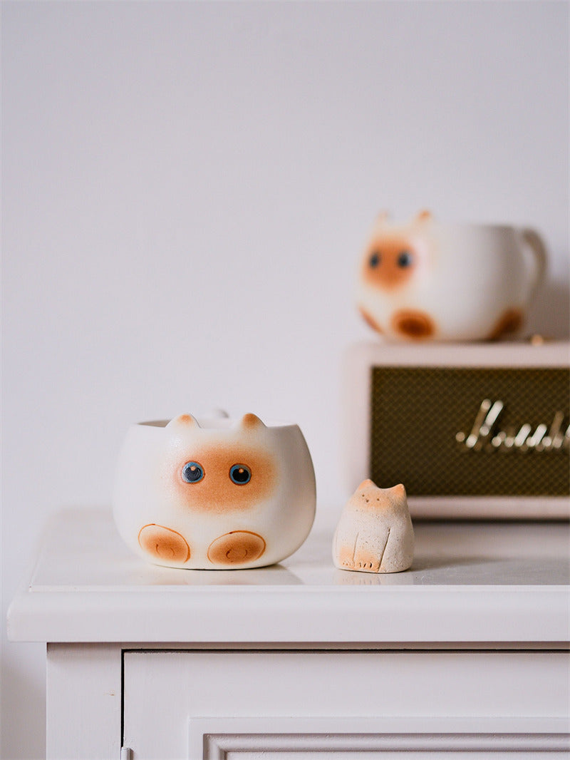 Cute Cat Ceramic Coffee Mug, Kawaii Kitty Tea Cup, Unique Animal Shape Coffee Cup, Lovely Morning Mug for Home Kitchen