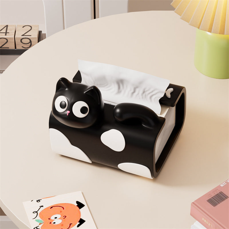 Cute Cat Desktop Tissue Box , Kawaii Big-Eyed Kitten Resin Napkin Dispenser, Cartoon Cat Facial Tissue Holder