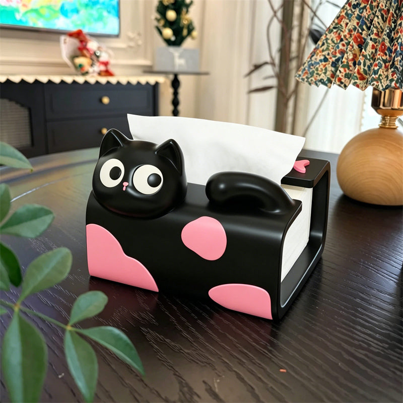 Cute Cat Desktop Tissue Box , Kawaii Big-Eyed Kitten Resin Napkin Dispenser, Cartoon Cat Facial Tissue Holder