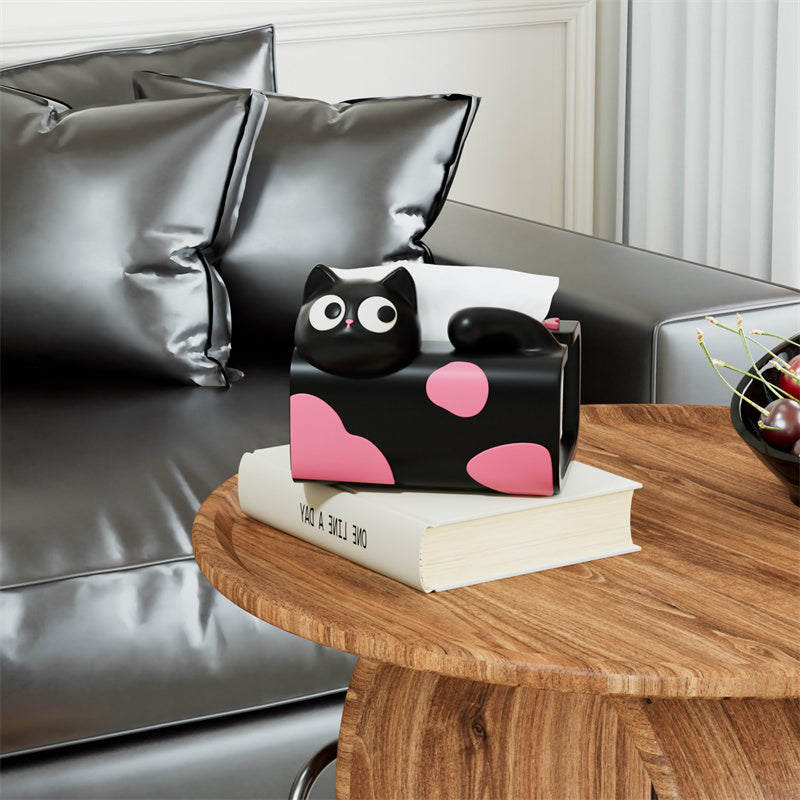 Cute Cat Desktop Tissue Box , Kawaii Big-Eyed Kitten Resin Napkin Dispenser, Cartoon Cat Facial Tissue Holder