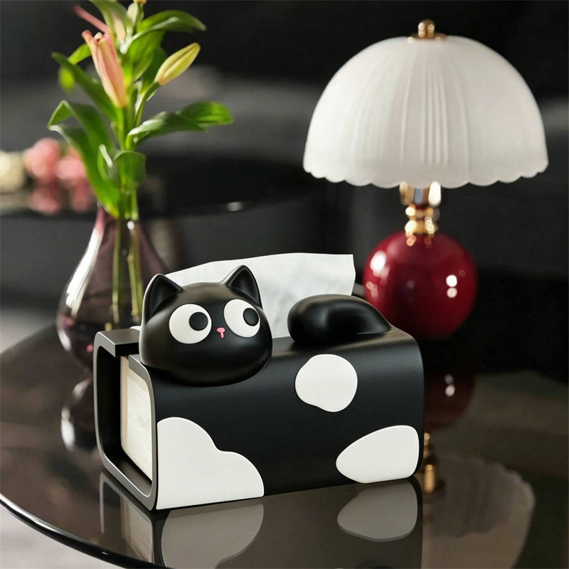 Cute Cat Desktop Tissue Box , Kawaii Big-Eyed Kitten Resin Napkin Dispenser, Cartoon Cat Facial Tissue Holder