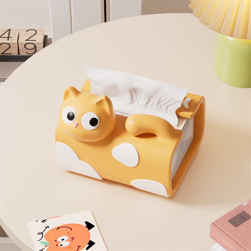 Cute Cat Desktop Tissue Box , Kawaii Big-Eyed Kitten Resin Napkin Dispenser, Cartoon Cat Facial Tissue Holder