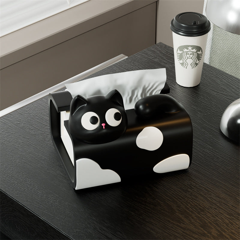 Cute Cat Desktop Tissue Box , Kawaii Big-Eyed Kitten Resin Napkin Dispenser, Cartoon Cat Facial Tissue Holder