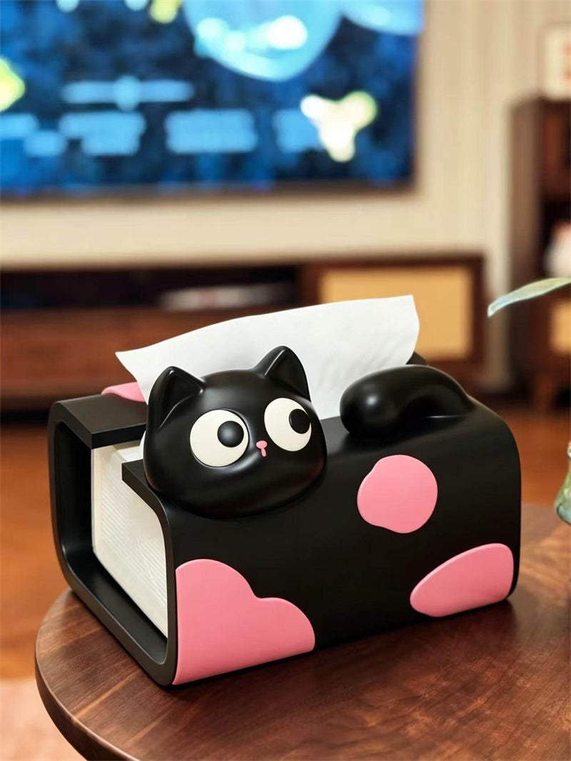Cute Cat Desktop Tissue Box , Kawaii Big-Eyed Kitten Resin Napkin Dispenser, Cartoon Cat Facial Tissue Holder
