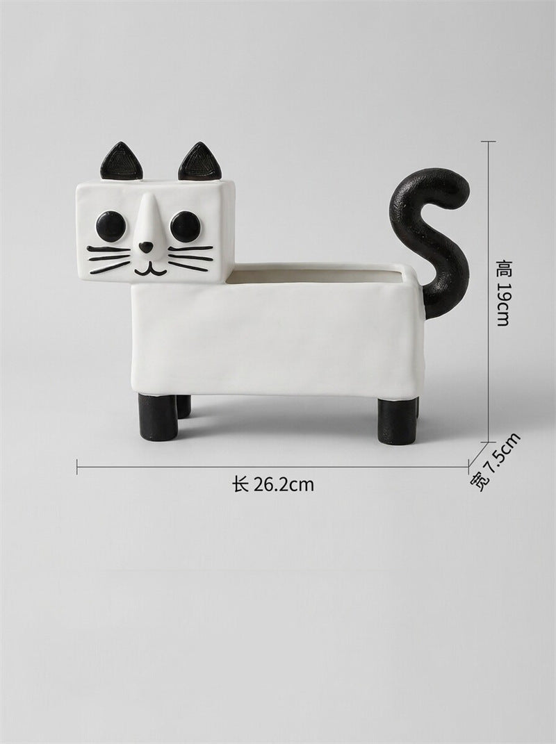 Cute Cat Pen & Makeup Brush Holder ,Ceramic  Desk Organizer for Home Office Decor Gift