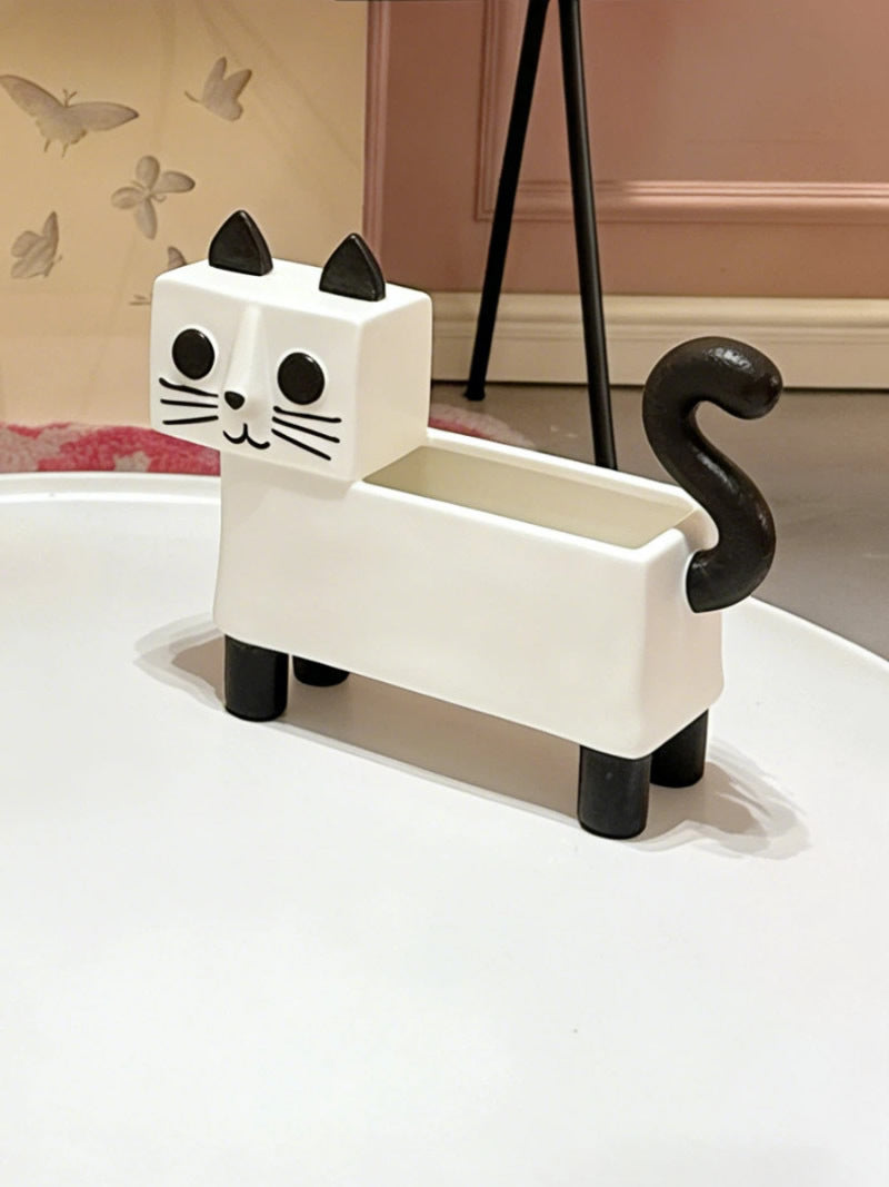 Cute Cat Pen & Makeup Brush Holder ,Ceramic  Desk Organizer for Home Office Decor Gift