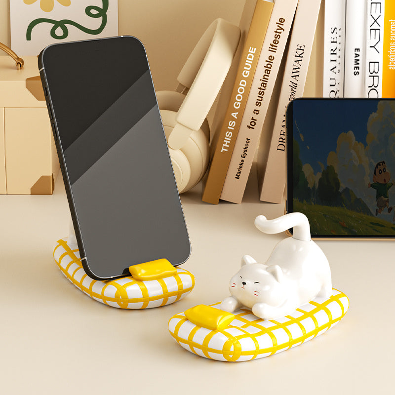Cute Cat Resin Phone Holder - Stable Decorative Stand for Smartphones