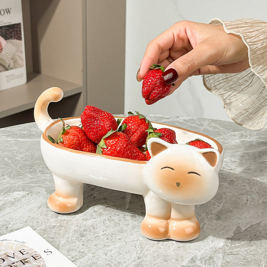 Cute Cat-Shaped Ceramic Storage Bowl - Multi-Purpose Organizer for Keys, Jewelry, Snacks & Home Decor