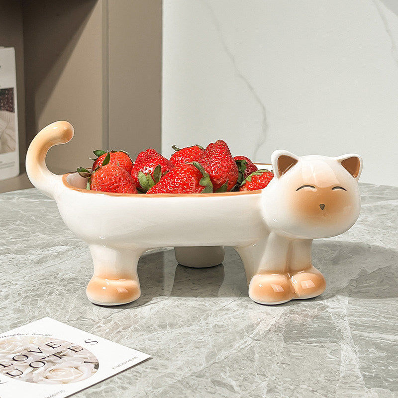 Cute Cat-Shaped Ceramic Storage Bowl - Multi-Purpose Organizer for Keys, Jewelry, Snacks & Home Decor